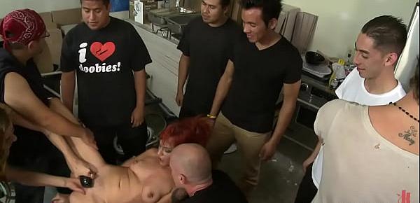  Redhead babe dp fucked in group